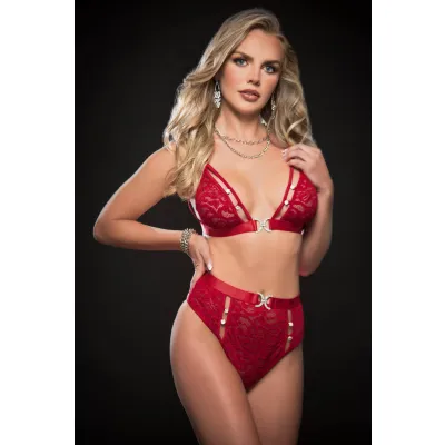 2 Pc Sexy and Sultry High Waist Panty and Bra One Size Red