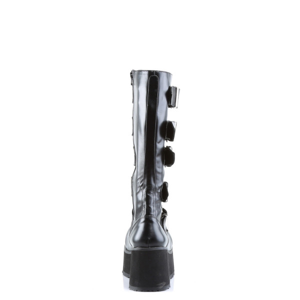 TRASHVILLE-518 - 3 1/4" P/F Goth Punk Blk PU Knee BT 5 Buckled W/ Zipper — image 4 of 4