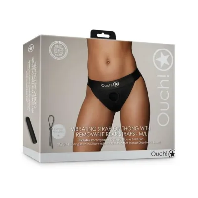 Women s Lingerie Shots Ouch Vibrating Strap on Thong With Removable Rear Straps Black M l