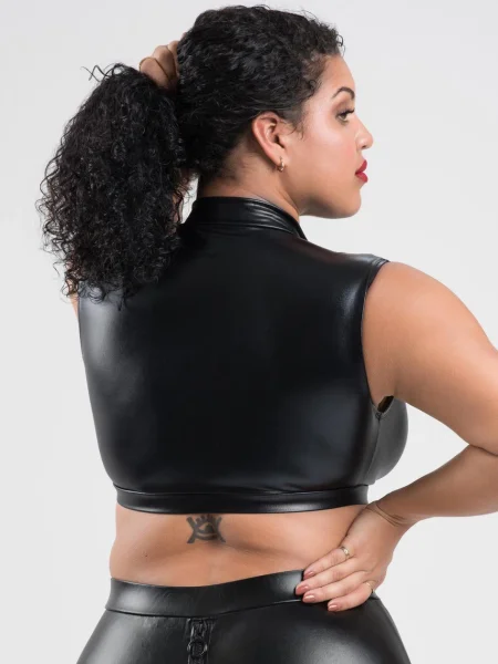 Lovehoney Plus Size Fierce Black Wet Look Zipper Crop Top