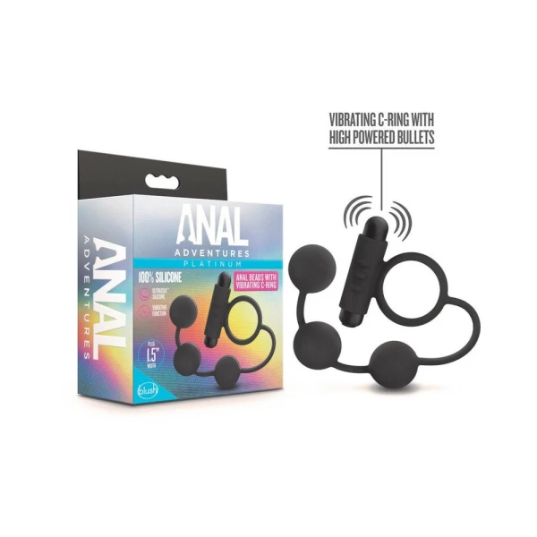 Blush Anal Adventures Platinum Silicone Anal Ball W/vibrating C RingĀ - Black