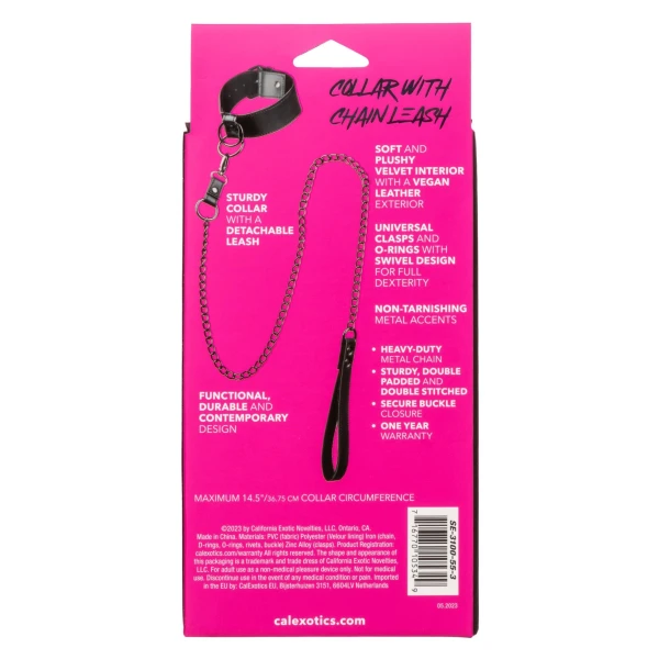 Euphoria Collection Collar With Chain Leash -  Black