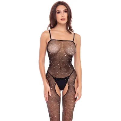 Sparkle Crotchless Bodystocking Onesize Black