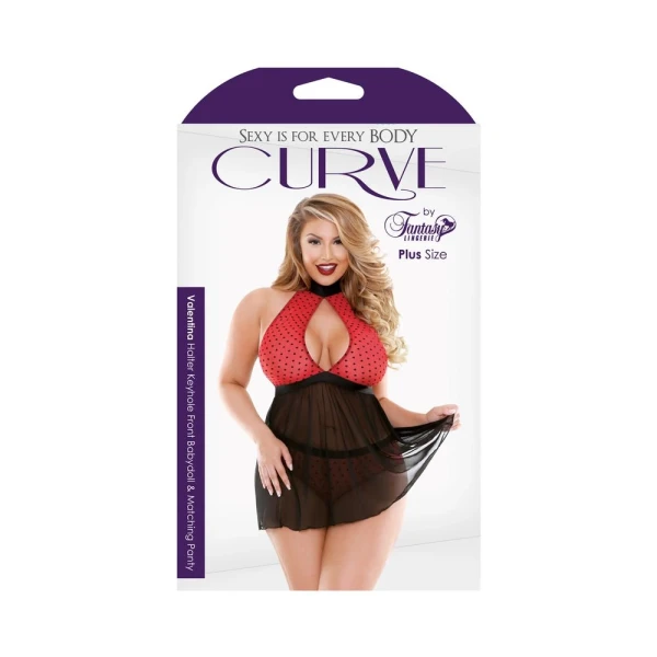 Curve Valentina Halter Keyhole Front Babydoll & Matching Panty Red/black 1x/2x — image 8 of 9