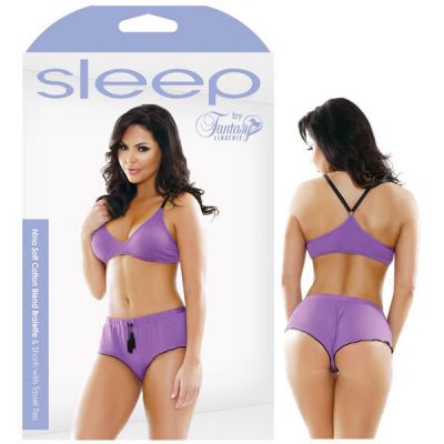 Sleep Nina Soft Cotton Blend Bralette Shorts With Tassel Ties