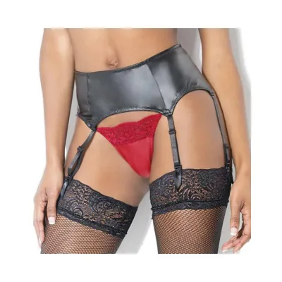Coquette Matte Wetlook Garter Belt Black Os Hanging