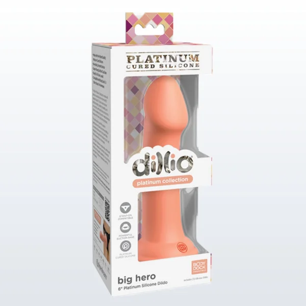 Dillio Platinum Big Hero Silicone 6" Suction Cup Dildo - Peach