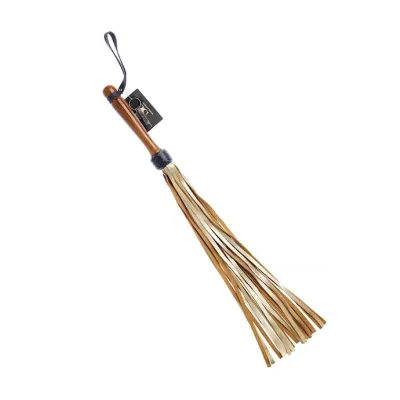 Bound X Gold Leather Flogger With Wooden Handle