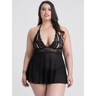 Lovehoney Plus Size Peek a Boo Black Babydoll Set