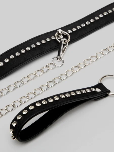 Ouch! PU Leather Diamond Studded Collar With Leash
