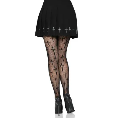 Worship Me Cross Net Tights 1x 2x Black