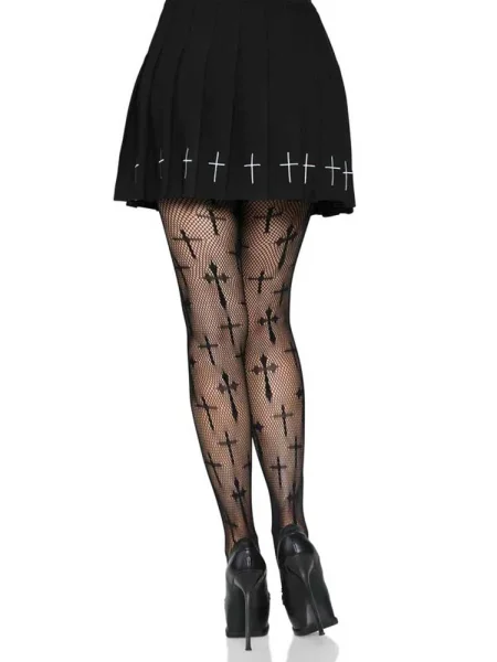 Worship Me Cross Net Tights 1x-2x Black