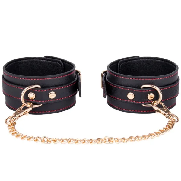 Bondara Black Contrast Stitch Faux Leather Ankle Cuffs