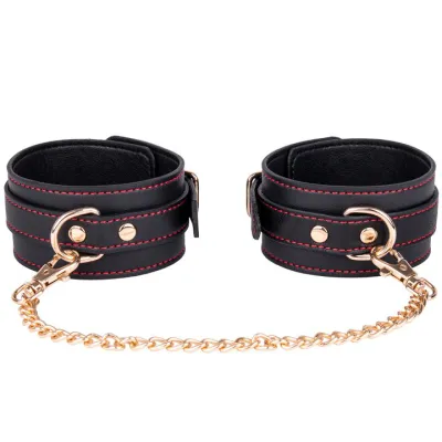 Bondara Black Contrast Stitch Faux Leather Ankle Cuffs