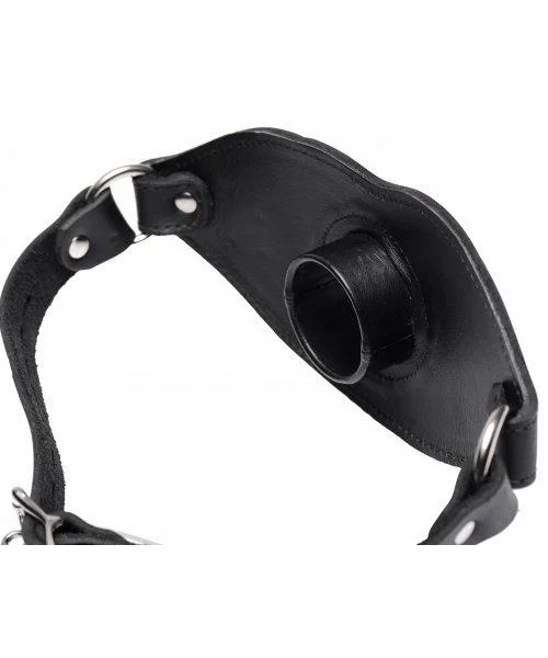 Feeder Locking Open Mouth Gag Black Leather O/S