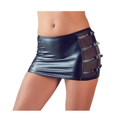 Wetlook Mini Skirt With Buckles Black Small