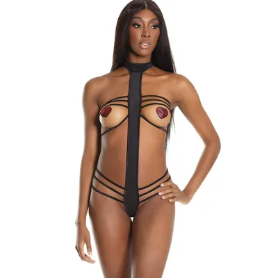 Mystique Strappy Open Cup Halter Teddy By Coquette
