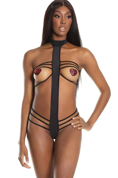 Mystique Strappy Open-Cup Halter Teddy By Coquette