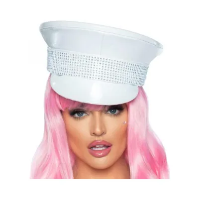 Rhinestone Trimmed Military Hat White O s