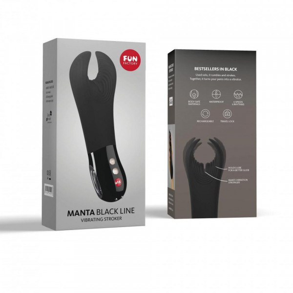 Fun Factory Manta Rechargeable Vibrating Male Stroker for Men - Black