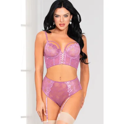 Laced With Love Longline Bra with Gartered Panty By Seven Til Midnight