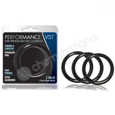 Performance VS1 Pure Premium Silicone Black Cock Rings Medium 3 Pack