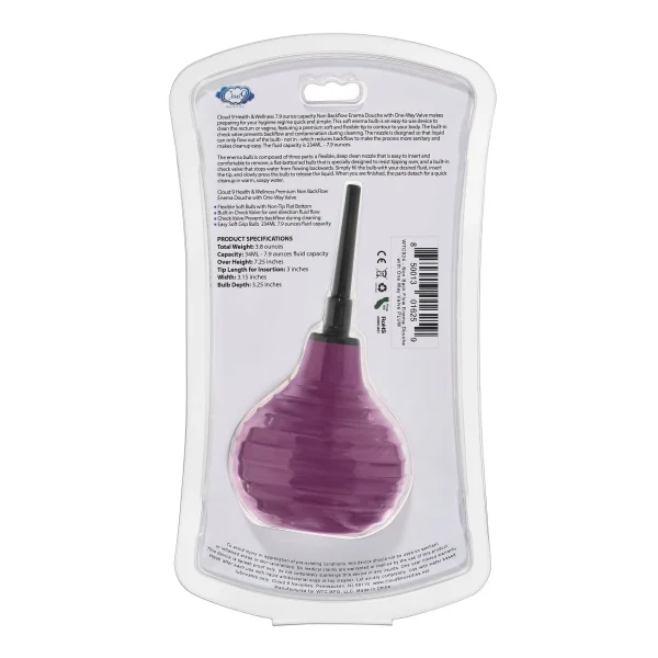 Health and Wellness Deluxe Enema Douche Non- Backflow One-Way Valve -  7.9 Fl. Oz. - Plum