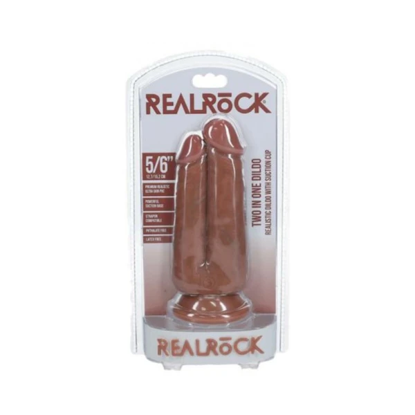 Couples Dildos: Realrock Two In One 5 In. / 6 In. Dildo Tan