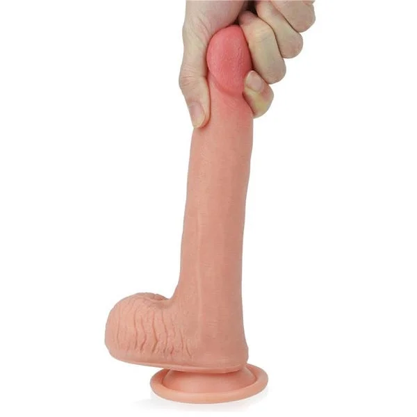 Nature Cock 8-Inch Dual Layered Straight Platinum Silicone Dildo with Balls