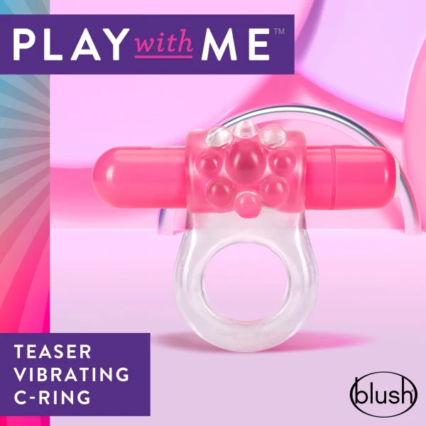 Cockring W/Clit Stimulator - Play With Me  Teaser Vibrating C-Ring  Pink - Blush Novelties