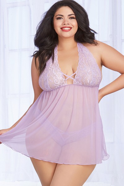 Dreamgirl Pastel Charms Lavender Babydoll With Thong
