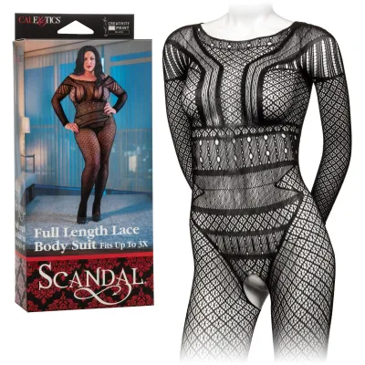 Scandal Plus Size Full Length Lace Body Suit Plus Size Black