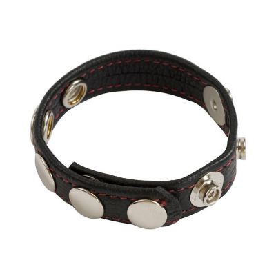 Reds Black Leather Cock Strap 5 Speed Black red