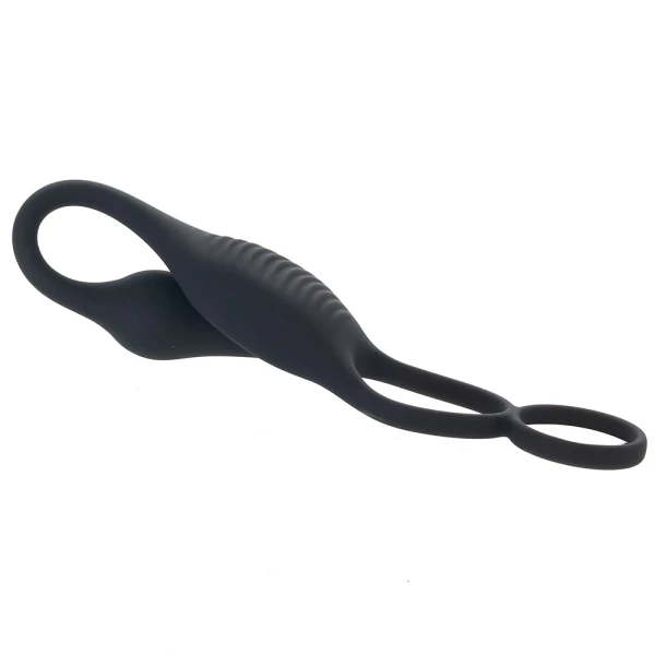 Zero Tolerance Plug & Tug Silicone Vibrating Anal Plug & Perineum Massager With Cock & Ball Rings - Black