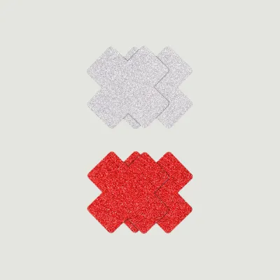 Pretty Pasties Red and Silver Glitter Cross 2 Pack