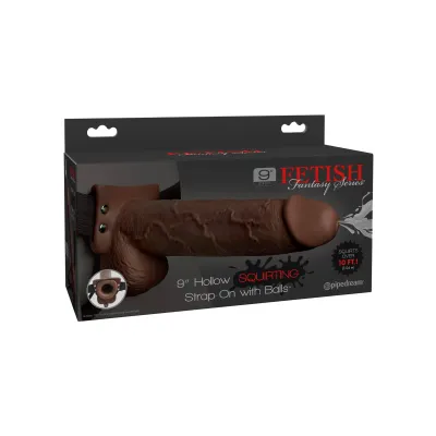 Fetish Fantasy Series 9 Hollow Squirting Strap on With Balls Brown