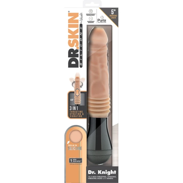 Dr. Skin Dr. Knight 5" Thrusting, Gyrating & Vibrating Silicone Dildo With Handle By Blush - Vanilla