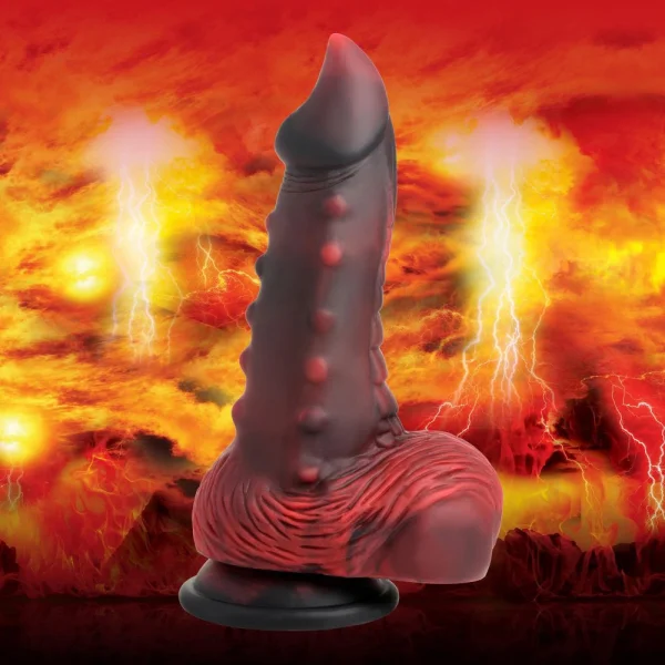Lava Demon Thick Nubbed Silicone Dildo - Red-black