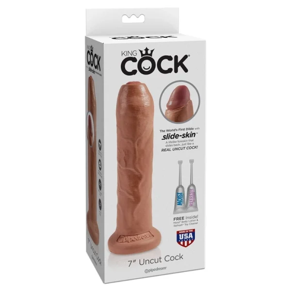 King Cock 7" Uncut Cock Suction Cup Dildo - Caramel