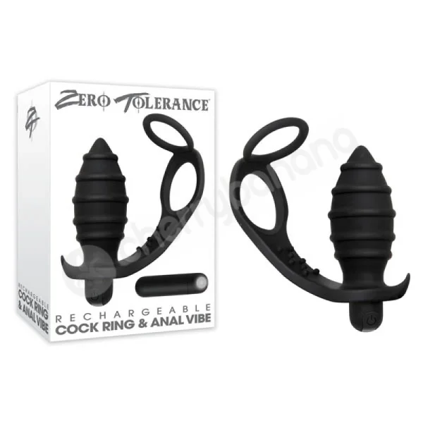 Zero Tolerance Rechargeable Black Cock Ring & Anal Vibe
