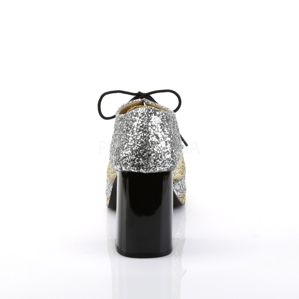 GLAMROCK-02 - 3 1/2" Heel, 1 1/2" Stacked PF,Lace Up Silver Glitter Oxford — image 4 of 4