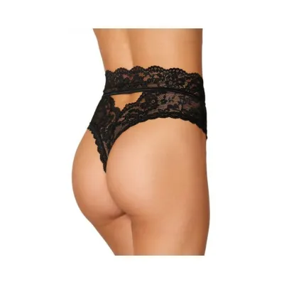 Dreamgirl High waist Scallop Lace Panty With Keyhole Back Black S