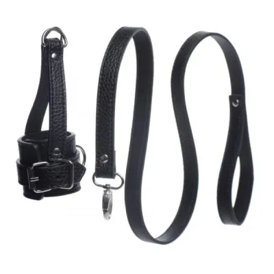 Ball Stretcher With Leash Black Leather