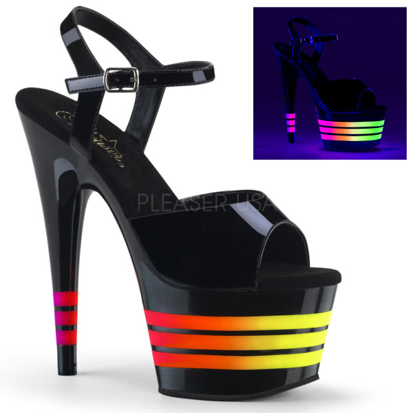 7 inches Heel, 2 3/4 inches UV Reactive Lined PF Ankle Strap Sandal
