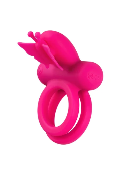 Silicone Rechargeable Dual Butterfly Couples Vibrating Cock Ring By CalExotics - Pink
