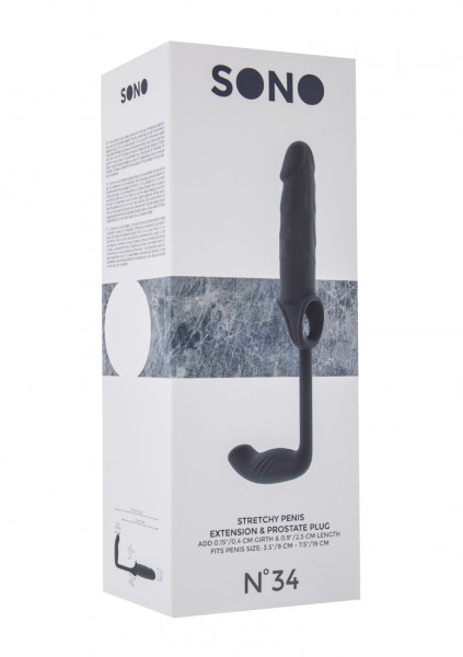 No.34 - Stretchy Penis Exten and Plug - Grey Penis Extensions