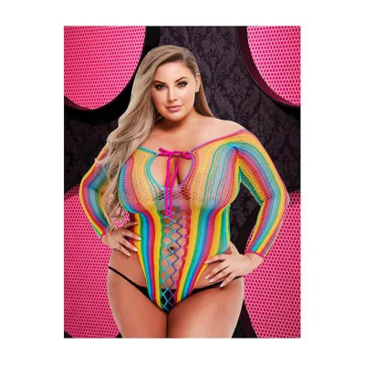 Poppy Rainbow Stripe Lace Up Teddy Rainbow Os xl