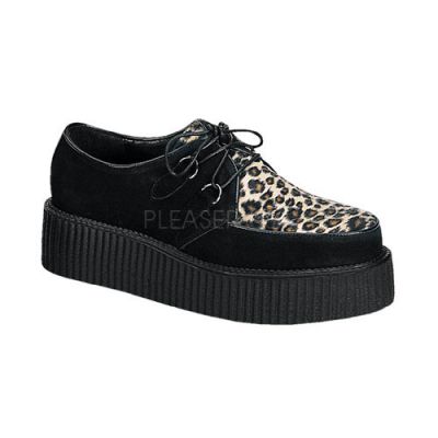 CREEPER 400 2 P F Rockabilly Punk Goth Blk Suede Cheetah Fur Creeper