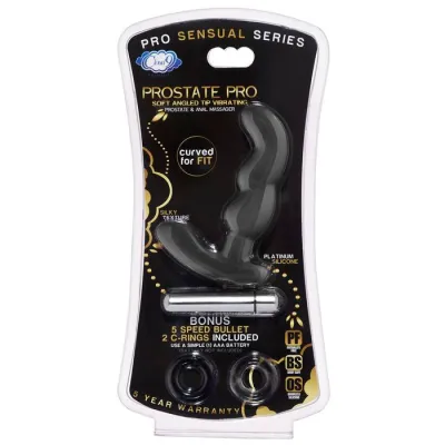 Cloud 9 Prostate Pro Soft Angled Tip Prostate Anal Massager Black with C Rings