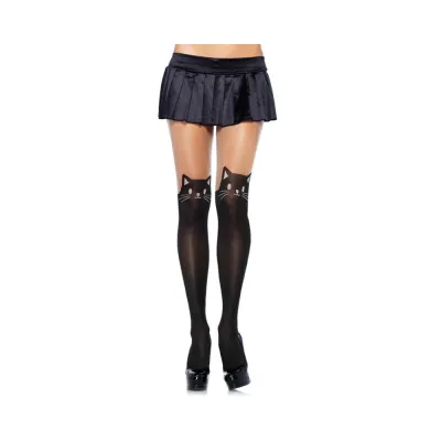 Black Cat Spandex Opaque Pantyhose W sheer Thigh Accent O s Black nude